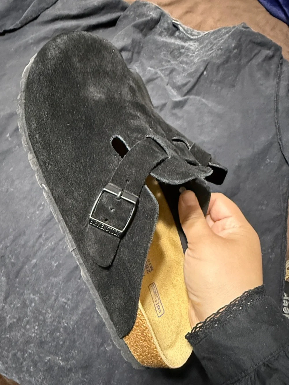 Birkenstock Black Suede Clog with Buckle - Picture 2 of 2